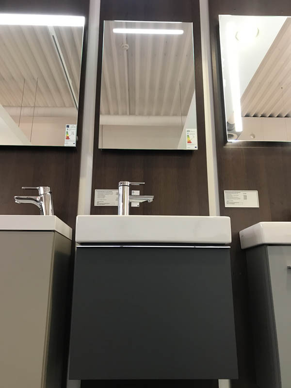 Bäderausstellung Ottenbruch Handwaschbecken weiß Badmöbel Unterschrank anthrazit