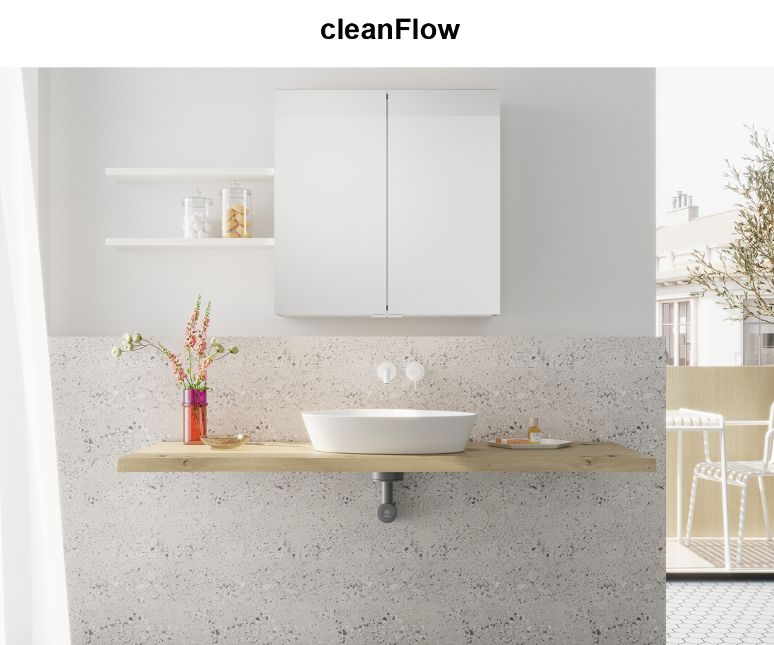 Abflussgarnitur Siphon cleanFlow modern geradlinig Ansicht von vorn