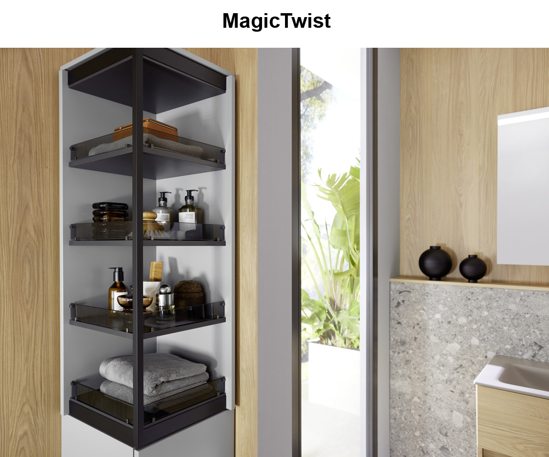 Hochschrank MagicTwist in hellgrau geöffnet