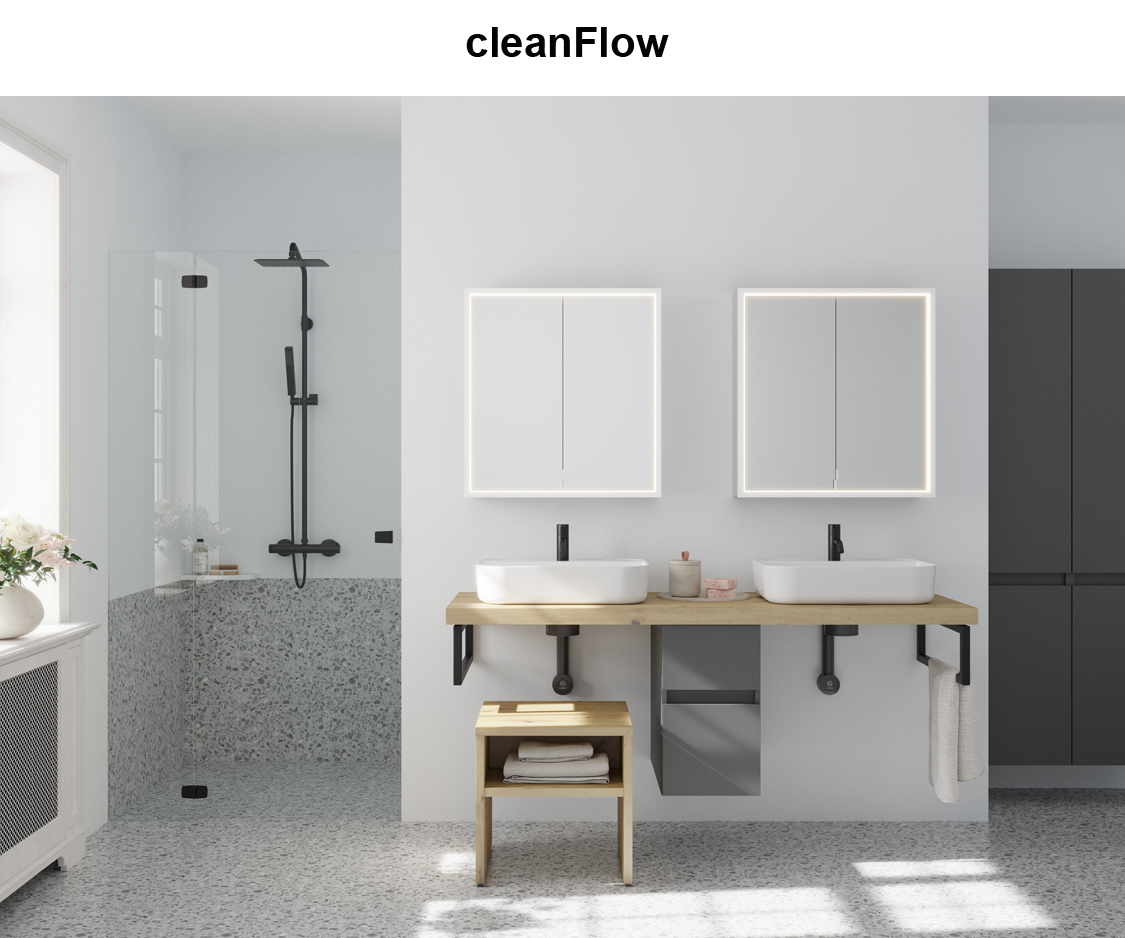 Abflussgarnitur Siphon cleanFlow modern geradlinig Ansicht von vorn