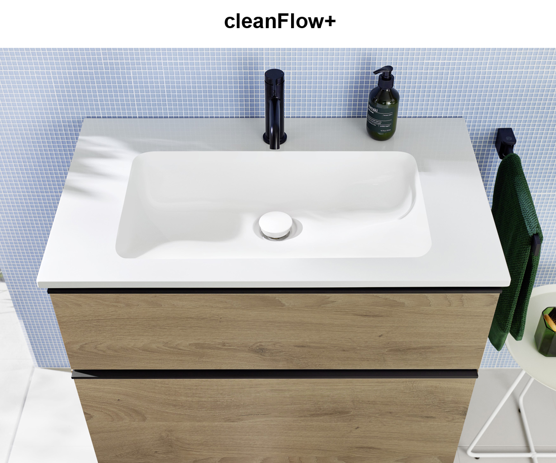 Abflussgarnitur Siphon cleanFlowPlus Push-to-Open-Technik Überlaufschutz