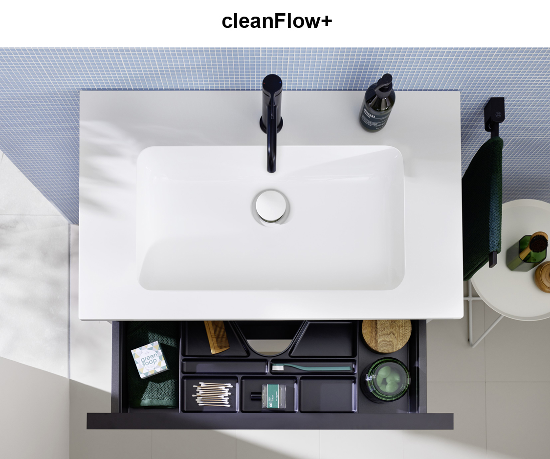Abflussgarnitur Siphon cleanFlowPlus Push-to-Open-Technik Überlaufschutz